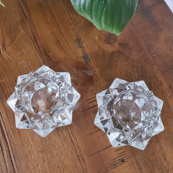 2  Star Burst Glass Votive Tealight Candle Holders - Picture 7 of 12